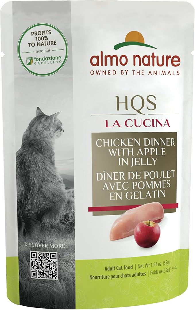 Almo Nature HQS La Cucina Wet Cat Food Pouch Chicken Dinner with Apple in jelly 1.94 oz (Pack of 12)