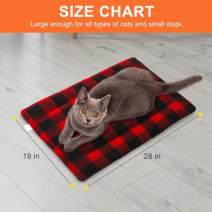 BEAUTYZOO Self Warming Cat Bed, Self Heating Cat Pad 28 x 19 inch, Double Sided Heated Cat Dog Mat, Soft Thermal Blanket for Indoor Outdoor Large Kittens Small Puppy Pets, Washable, Buffalo Red