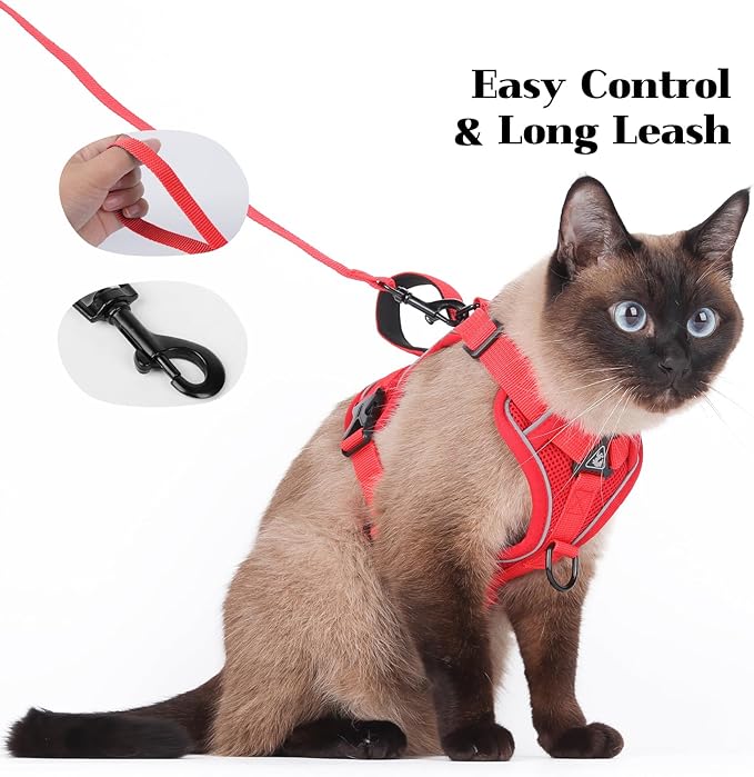 Cat Harness and Leash Set Escape Proof Adjustable Tactical Vest Breathable Kitten Harness with Handle for Walking Reflective Strips Jacket for Dark Night
