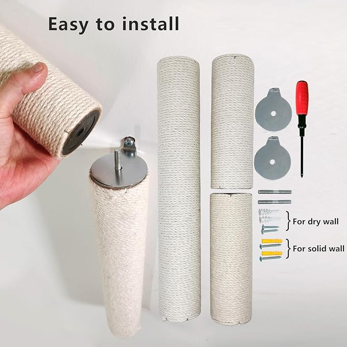 34" Wall Mounted Cat Scratcher for Indoor Large Cats, Extra Tall Wall Mounted Sisal Scratcher for Kittens, Sisal Cat Scratching Post,Cat Climbing Pole