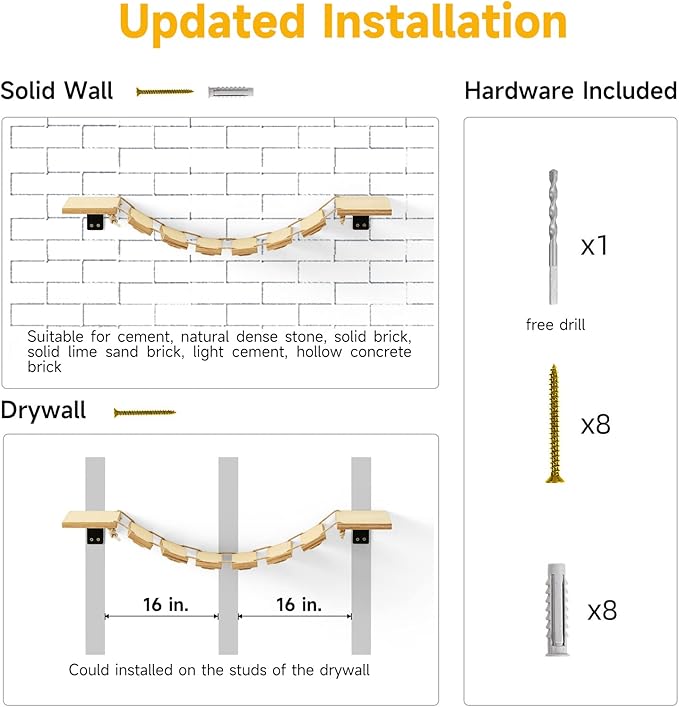 FUKUMARU Cat Bridge Wall Mounted, 12.8 in Wider Cat Shelf and Cat Climbing Step for DIY Cat Highway and Cat Wall, for Most Kitten, Medium and Large Cats