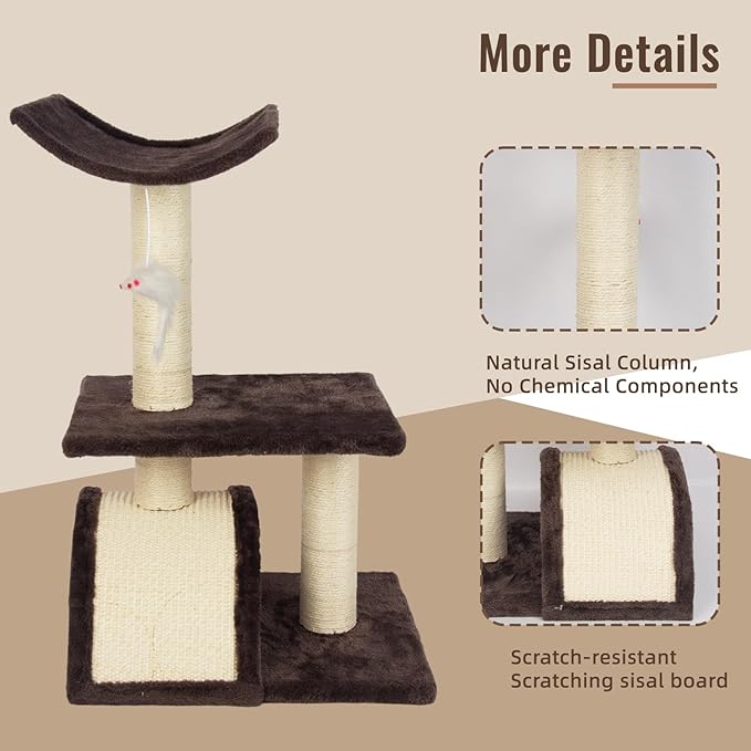 Cat Tree Tower with Cat Scratching Post for Indoor Cats,Activity Centre Climbing Tree Cat Furniture with Playful Toy Balls,Grey