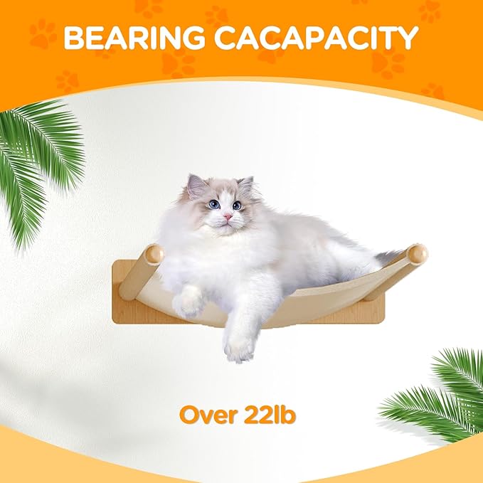 Cat Wall Shelves, Set of 5 Wooden Cat Wall Furniture with Cat Condo, Cat Scratching Post with 3 Steps, Bridge, Cat Hammocks and Scratcher