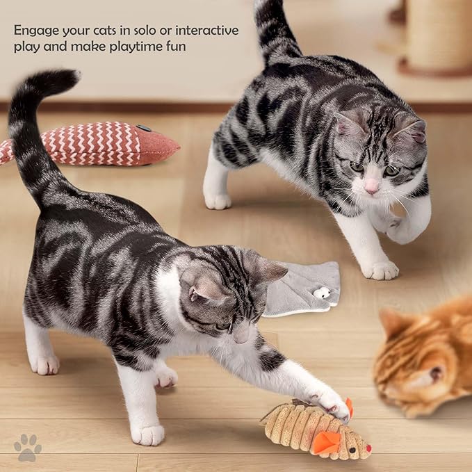 AccEncyc 3Pcs Cat Toys Mice Fish Catnip Toys Teething Interactive Catnip Silvervine Animals Toys for Indoor Kittens Cat Chew Toy Kitten Exercise Kicker Toys Cleaning Teeth Cat Gifts Kitty Toy