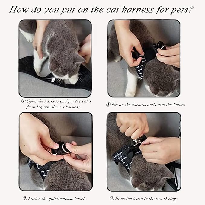 Cat Leash and Harness Set,Breathable Dog Harness,Pet Harness,Adjustable Mesh cat Harness and Leash Escape Proof for Puppy Cat Rabbit (Black, XS)