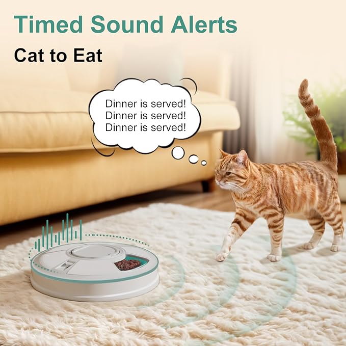 Automatic Cat Feeder Wet Food/Dry Food, 6Meal Timed Pet Feeder Easily Programmable &Easy to Clean, Auto Feeder for Cats/Small Dogs(Green)