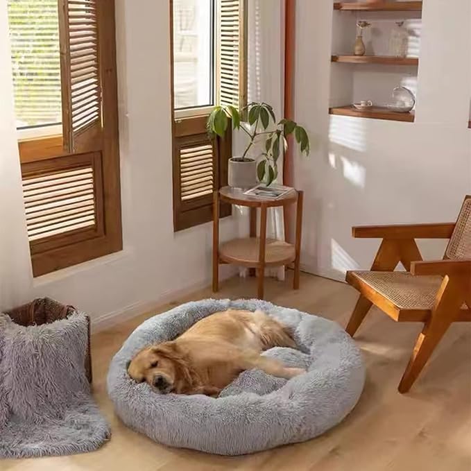 Nisrada Dog Bed for Medium Large Dogs, 36 inch Calming Dogs Bed, Washable-Round Cozy Soft Pet Bed for Puppy and Kitten with Slip-Resistant Bottom