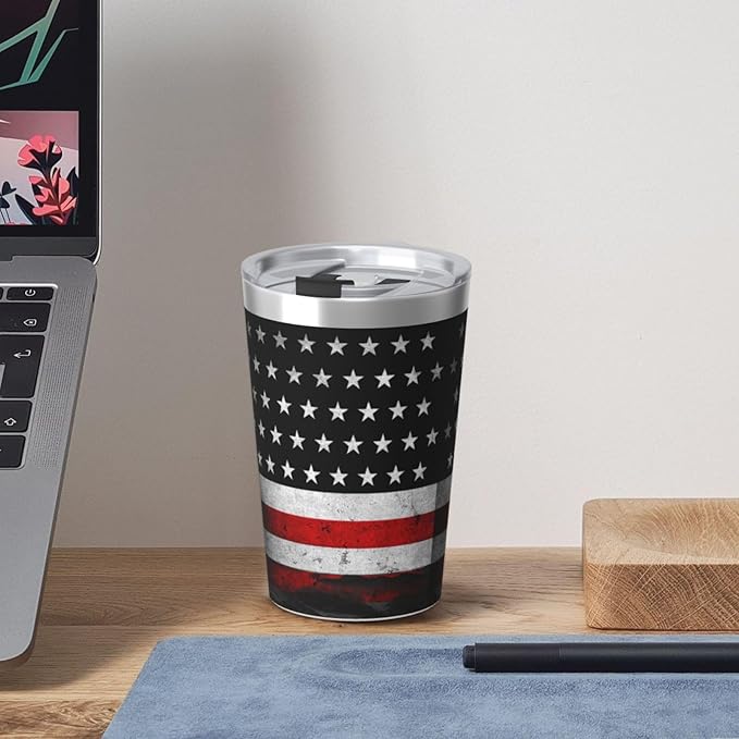 12 OZ Insulated Tumbler Mug with Lid Straw, American Flag Double Wall Vacuum Insulated Travel Coffee Cup for Hot and Cold Drinks