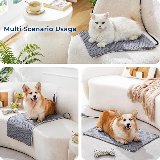 Dog Heating Pad 32x20 Inch - 11 Adjustable Temperature and 25 Timer Options, Heated Dog Bed Indoor Waterproof with Chew-Resistant Cord for Large Dogs