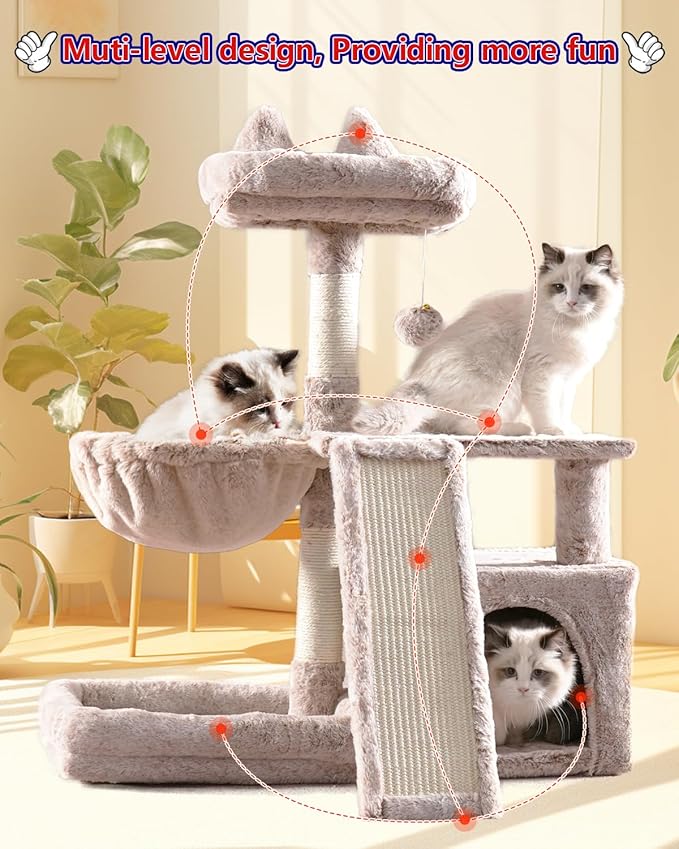 Cat Tree, Cat Tower with condo, Basket, Large Bed, Platform, Scratch Board, Cat Scratching Posts for Indoor Cats, Muchroom GCT002SMU