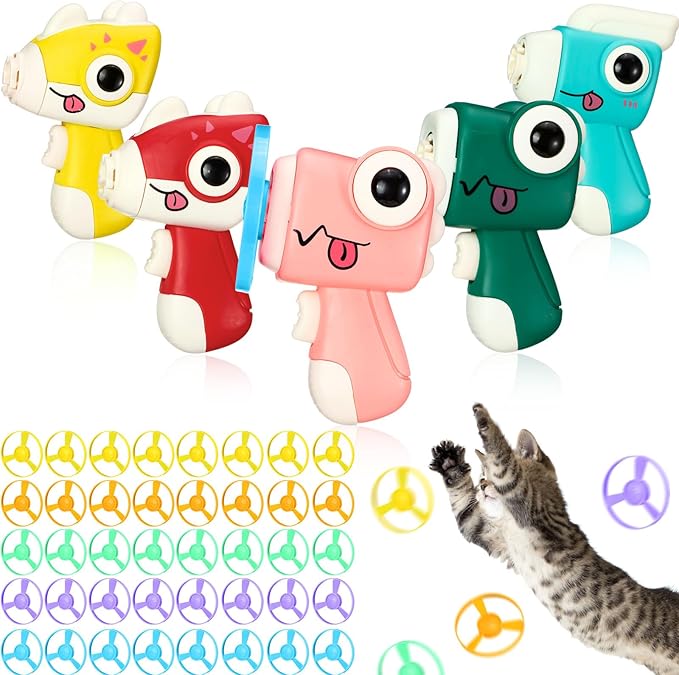 45 Pcs Cat Fetch Toy with Colorful Flying Propellers Set Cat Interactive Toys Playing Tracking Propeller Toy for Indoor Outdoor Kitten Training Chasing Training Hunting, Dinosaur Style