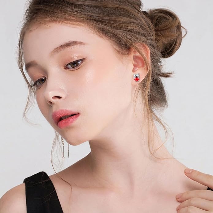 925 Sterling Silver Cat Earrings Cute Animal Kitten Stud Earrings cat Jewelry Gifts for Women Girls Hypoallergenic Earrings for Sensitive Ears