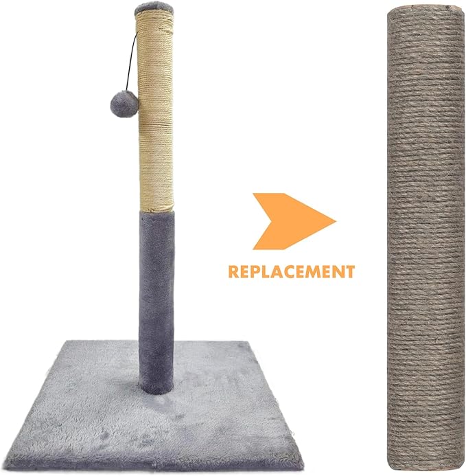 Barelove 4 Pack Cat Scratching Post Replacement, 15.7“ 7.9" Natural Sisal Rope Scratcher Posts Refill for Indoor Kittens Tower, Hemp Rope Scratch Pole Part Furniture Accessories with M8 Screws, Grey