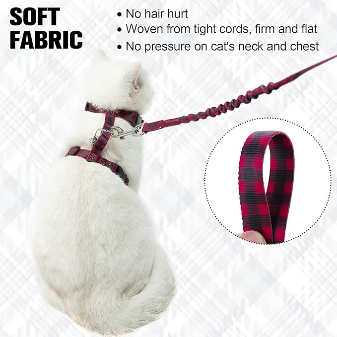 BEAUTYZOO Cat Harness and Leash Set Escape Proof for Walking, Kitten Soft Adjustable Vest Harnesses for Small Medium Large Cats, Easy Control Breathable Plaid Ribbon Nylon for Outdoor Indoor Use