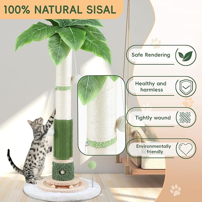 Cat Scratching Post for Indoor Cats Adults-39.4'' Tall Cat Scratcher with Nature Sisal Rope,Cat Toy Interactive Ball Self Groomer,Large Scratching Post for for All Cats Protect Your Furniture