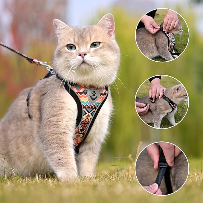 KOOLTAIL Cat Harness and Leash Set, Escape Proof for Safe Walking & Travel, Reflective Comfortable Easy Control Adjustable Kitten Harness for Boys&Girls Small Medium Large Cats Tribe S