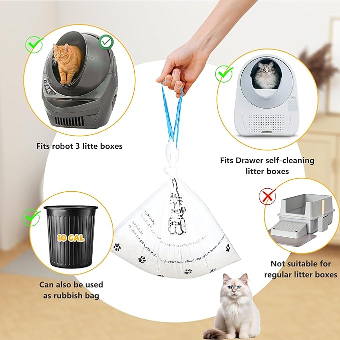 80 Counts Cat Litter box Bags for Automatic Cat Litter Box Self Cleaning, 24 x 29 Inches Extra Thick Cat Liner Bags Compatible with Litter Box Robot 4 and 3(White-Blue)