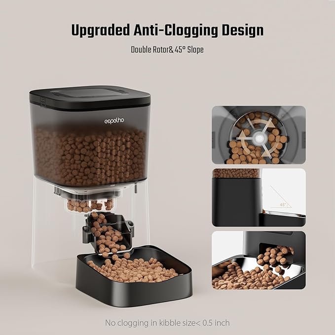 Automatic Cat Feeder- 4L Timed Cat Food Dispenser 1-6 Meals Control for Cat and Small Dog- Auto Pet Feeder with Desiccant Bag Keep Fresh for Reliable Easy Set Up and Clean- Voice Recorder