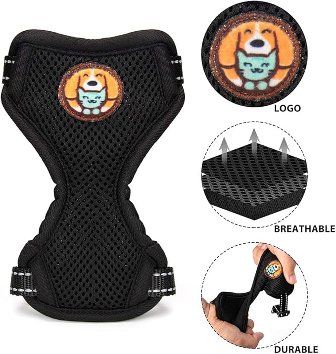 Reflective Kitten Harness and Leash Escape Proof with Car Seat Belt, Adjustable Cat Puppy Walking Jacket with Metal Leash Ring, Soft Breathable Small Pet Vest (M)