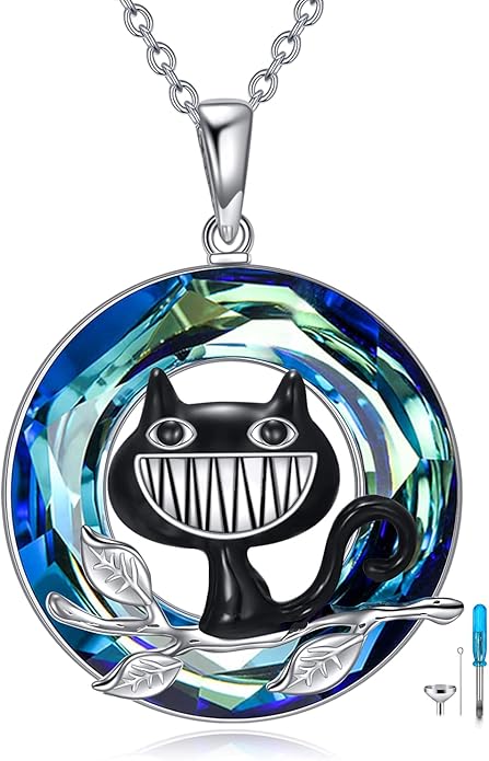 AXELUNA Black Cat Necklace 925 Sterling Silver Kitten Pendant Circle Crystal Necklace Cat Jewelry Gifts for Women Girls Girlfriend Animal Lovers
