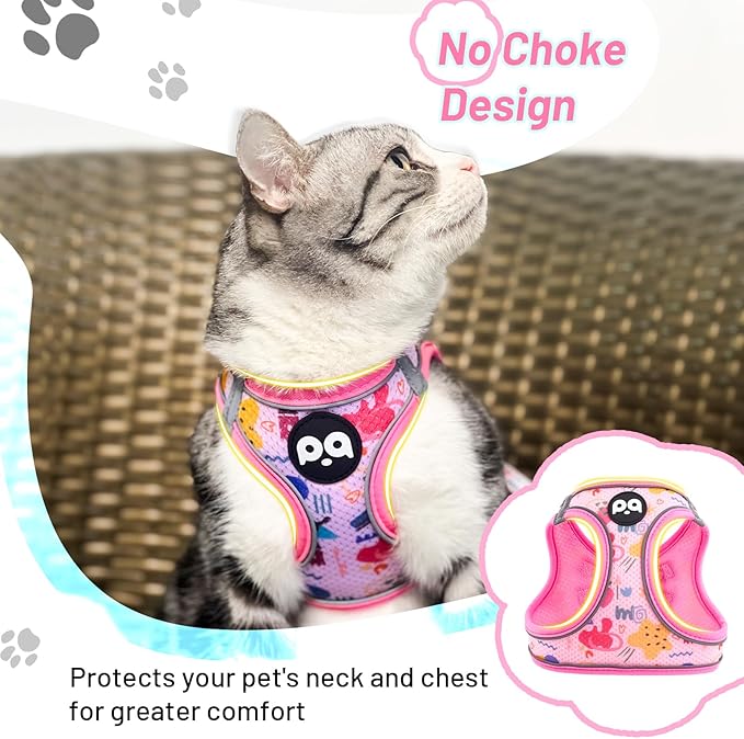 Cat Vest Harness Leash Set: Escape Proof & Reflective Kitten Soft Mesh Vest for Small Medium Large Puppy Pets Walking Hiking and Traveling(XSmall,Pink)