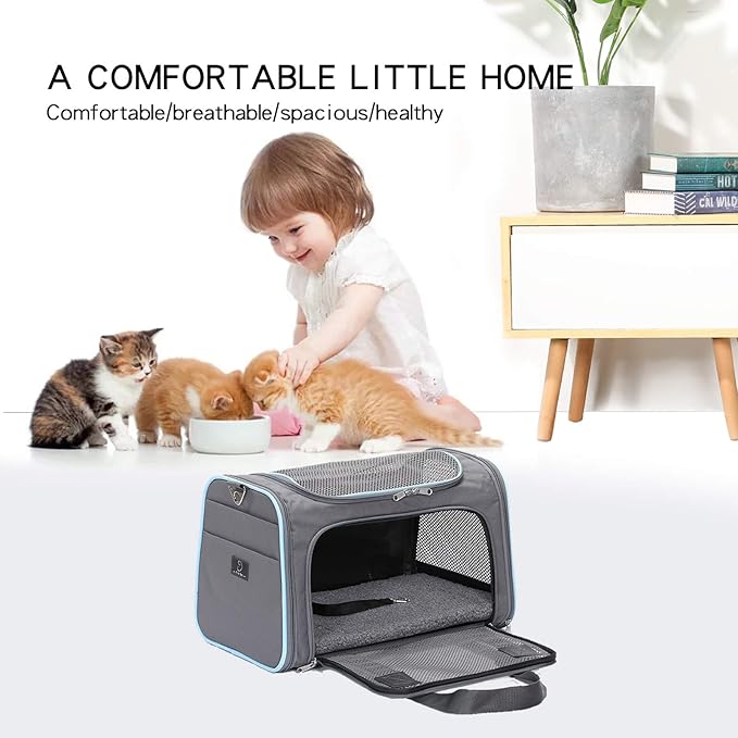 A4Pet Airline Approved Cat Carrier Dog Carriers,Removable Soft-Sided Portable Pet Travel Washable Carrier for Kittens,Puppies,Rabbit,Hamsters