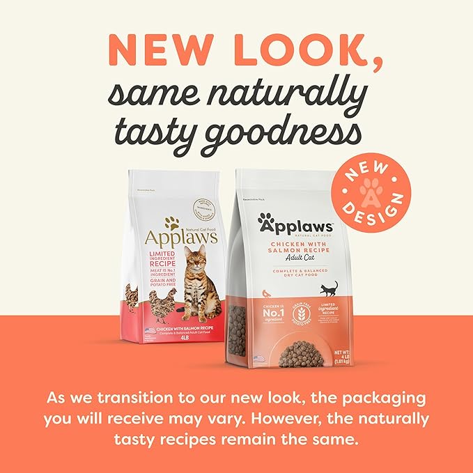 Applaws Complete Dry Cat Food, Grain-Free, Limited Ingredient Food with Added Vitamins & Minerals, Protein, Natural Cat Food, Supports Digestion, Chicken & Salmon (4 Pound Dry Cat Food)