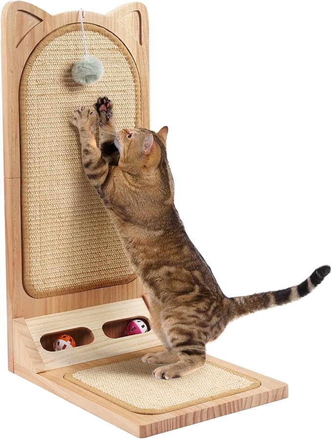 L Shaped Cat Scratcher, LitaiL Cat Scratching Post with Ball Toy, Sisal Cat Scratch Pad, Protecting Furnsiture Cat Scratching for Indoor, Large Size Cat Scratcher for Cats