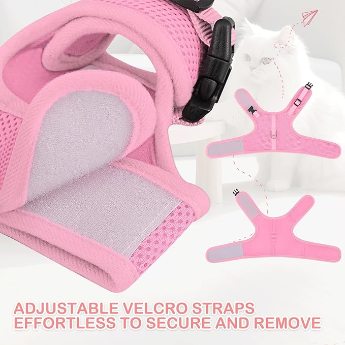 MoNiBloom Soft Cat Harness for Walking Escape Proof and Travel, Kitten Adjustable Breathable Vest Harness - Pink, M