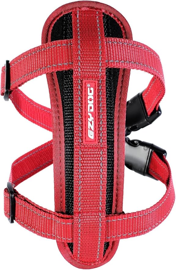 EzyDog Premium Chest Plate Custom Fit Reflective No-Pull Padded Comfort Dog Harness - Perfect for Training, Walking, and Control - Includes Car Restraint Attachment (Large, Red)
