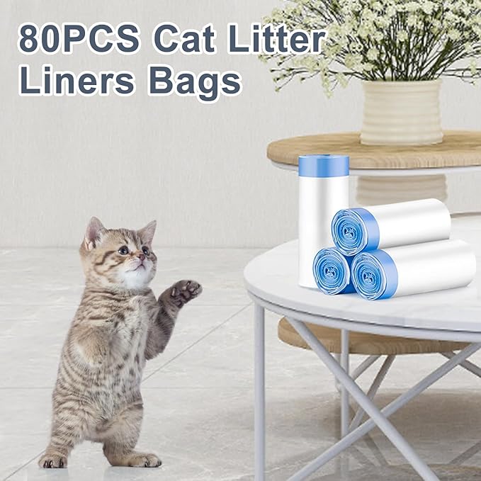 80PCS Cat Litter Liners Bags Compatible with LitterMaid/Nature's Miracle Waste Receptacles - Disposable Refill Bags with Handles