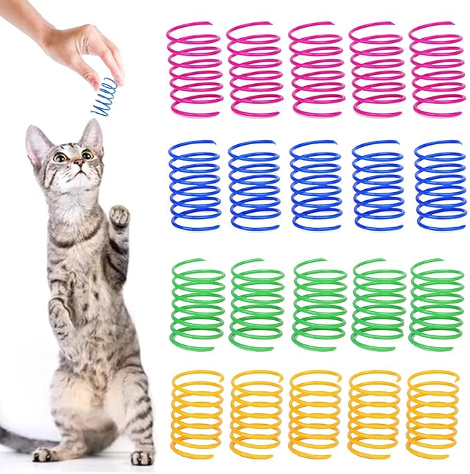 40 Pack Cat Spring Toys, Durable Plastic Coils for Indoor Active - Colorful 1 Inch Spirals Spring Fitness Play for Cat Kitten Pets (multicolor-40Pack)