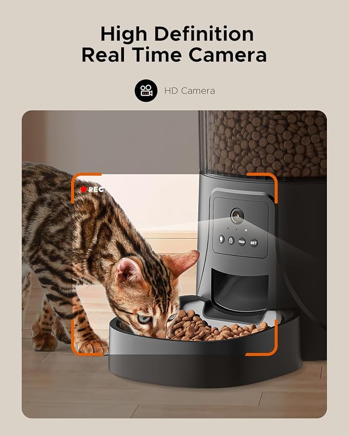 Automatic Cat Feeder with Camera - 2.4GHz APP - Controlled Cat Food Dispenser- Features HD Video for Indoor Use, Easy Setup & Cleaning, 2 - Way Audio, and a Desiccant Bag to Keep Food Fresh