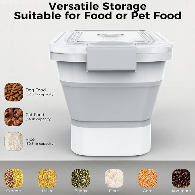10-13 Lbs Dog Food Storage Container,Collapsible Dog Food Container with Transparent Airtight Lid,Pet Food Scoop and Dog Bowl,Multifunctional Food Storage Container for Pet Food,Rice,Flour
