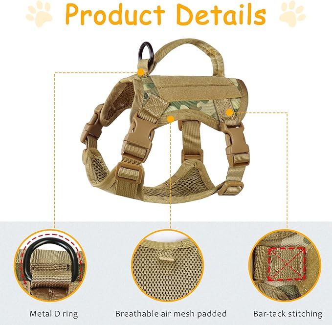 Tactical Cat Harness for Walking, Adjustable Escape Proof Pet Vest for Large Cat,Easy Control Breathable Cat Vest with Handle，Molle Patches (Camo Khaki, L)