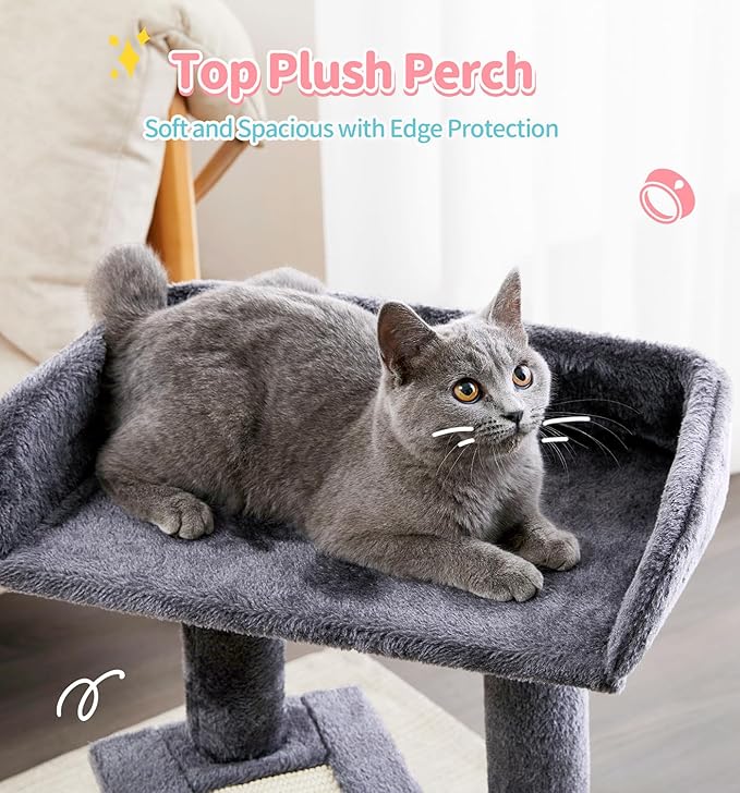 Made4Pets Cat Tree, Multi-Level Small Cat Tower for Indoor Cats, 29" Tall Cute Kitten Scratcher Condo with Sisal Scratching Post and Pad Steps, Plush Cat Cave with Pom-Pom for Small Kitty, Dark Grey