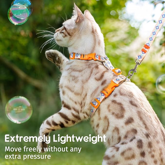 Dooradar Cat Harness and Leash, Escape Proof Adjustable Kitten Vest, Lightweight Soft Pet Straps, Easy Wearing for Small Medium Kitty Safe Walking Travel Control, White, S