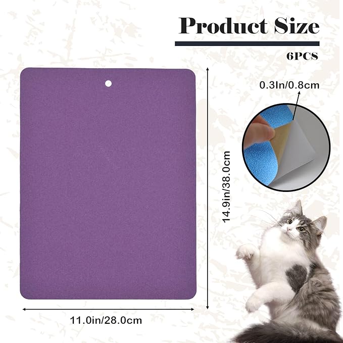 6 PCS Cat Nail File Scratcher,11.0x14.9''Nail File for Cats Scratch Liner,Cat Nail Scratching Strips with Hanging Hole Peel Stick Kitten Scratching Manicure Sandpaper for Litter Box(Purple)