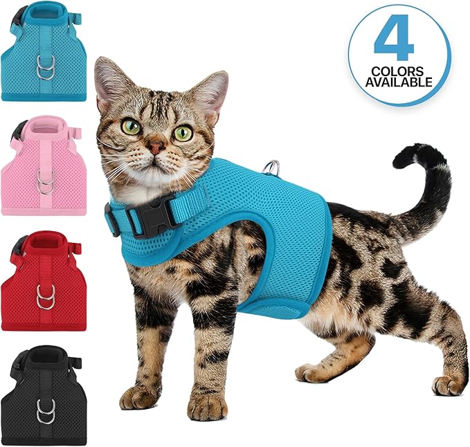 MoNiBloom Soft Cat Harness for Walking Escape Proof and Travel, Kitten Adjustable Breathable Vest Harness - Sky Blue, S