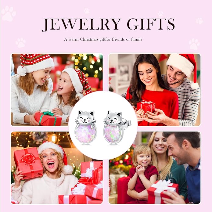 925 Sterling Silver Cat Earrings Cute Animal Kitten Stud Earrings cat Jewelry Gifts for Women Girls Hypoallergenic Earrings for Sensitive Ears