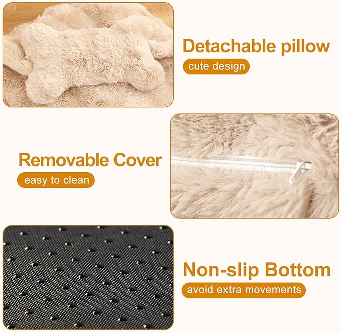 Jiupety Cat Beds for Indoor Cats Calming Pet Beds, Mattress with Pillow for Crate, Anti-Slip Comfy Pet Sleeping Mat. for Cat and Puppies Up to 10 Lbs, S(12"*18"*1.5"), Coffee.