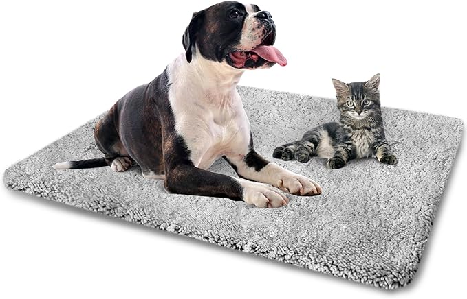 NWK Fluffy Self Warming Thermal Plush Fur Pet Mat for Dogs and Cats, Body Heat Reflecting Cat Bed Mat, Washable, for Sofa & Crate & Kennel & Car Seat (23'' X 35'', Grey)