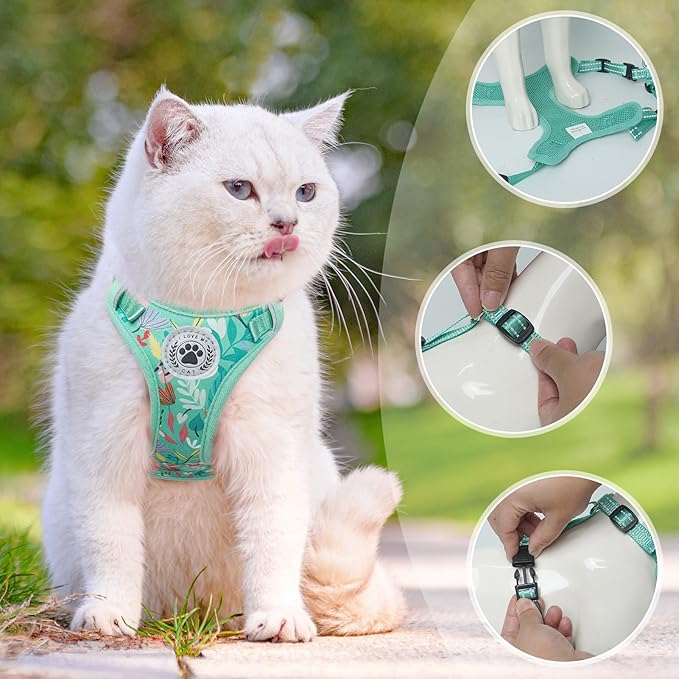 BEAUTYZOO Cat Harness and Leash Set for Walking Escape Proof, Neck Release Adjustable Harness for Kitten Puppy Small Medium Large Cats, Soft Cute Easy Control Small Cat Harness for Cats Boy and Girls
