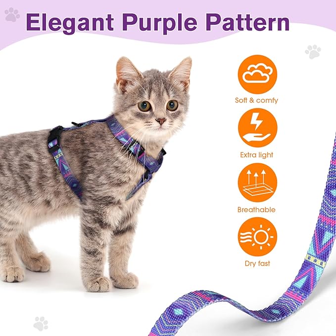 Cat Vest Harness and Leash Set with Airtag Holder, Adjustable Kitten Harness for Walking Escape Proof, Lightweight Soft and Comfortable Kitty Harness for Small Medium Large Cat