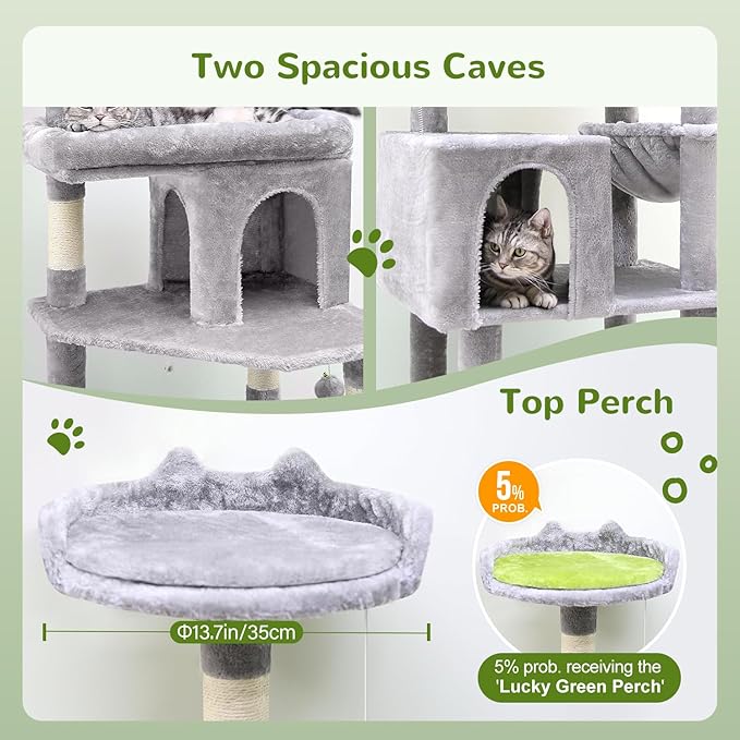 S72 Heavy Duty Cat Trees for Large Cats, Sturdy 72in Maine Coon Cat Tree for Large Cats 20 lbs+ Heavy Duty Cat Tower for Adult Biggest Cats with 6 Scratching Posts, Hammock, Light Grey