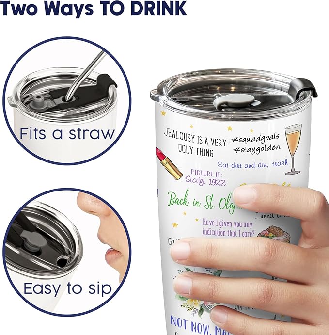 34HD Valentine Friend Gifts, Golden Movie Tumblers with Lid 20 oz Stainless Steel, Best Friend Travel Cup Mug, Friend Decor, Birthday Gifts for Bestie Women Girls