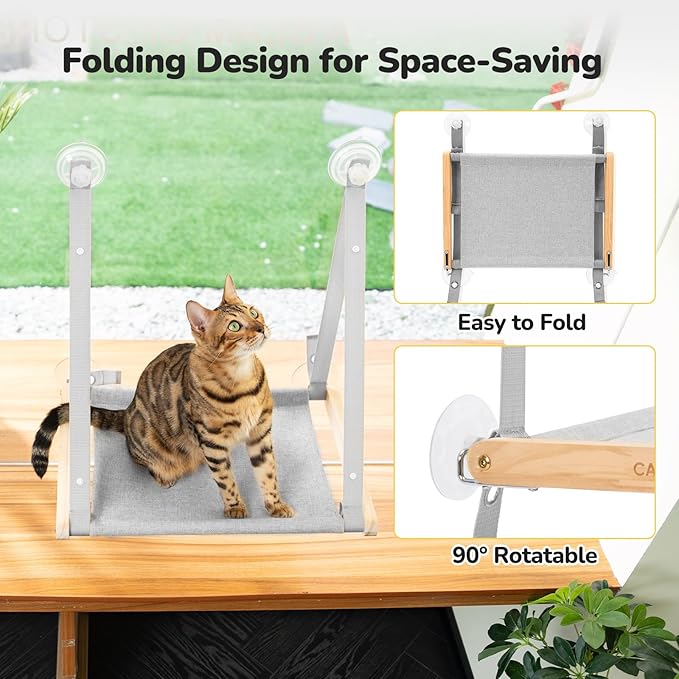 Cat Window Perch, Cat Hammock Window Seat, Cat Window Hammocks Bed for Indoor Cats, Large Cat Perch with Sturdy Screw Suction Cups for Large Cats & Kittens (Gray)