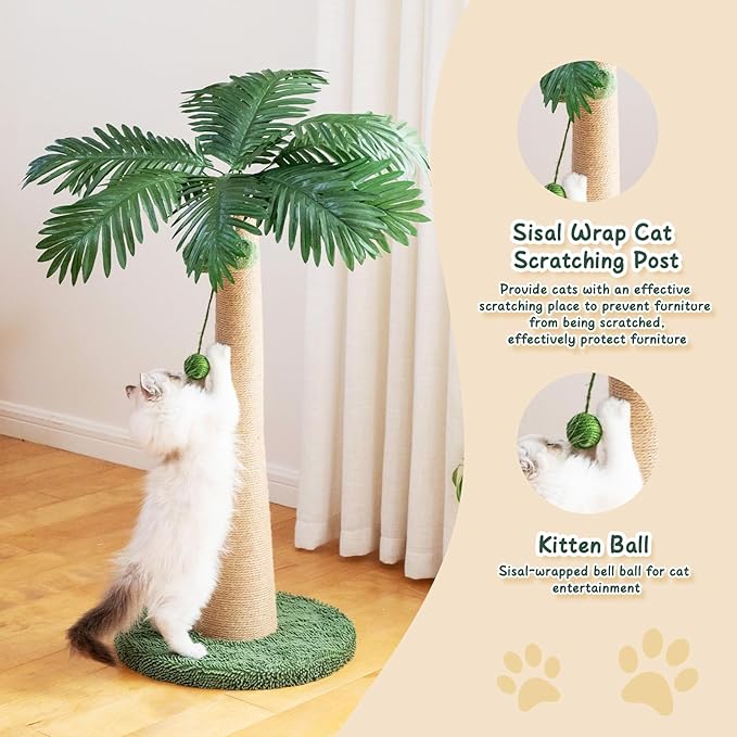 43 Inches Cat Scratching Post, Large Cat Scratching Post, Sisal Scratcher with 3 Hanging Pompoms for Indoor Cats (Tall Round Base)