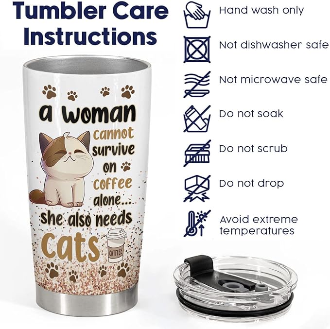 34HD Cat Lady Tumbler with Lid, 20oz Stainless Steel Vacuum Insulated Coffee Mug with Cats, Cute Kitty Gifts for Her Women, Cat Mom Gifts for Birthday Mothers Day Christmas