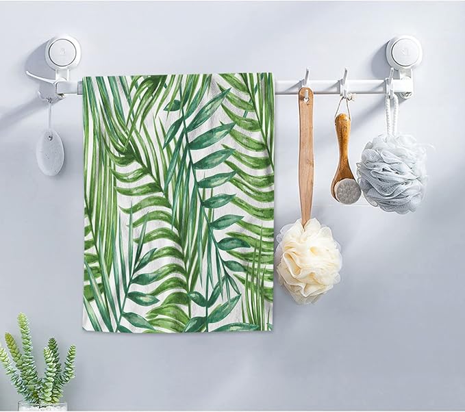 AOYEGO Green Palm Leaf Towels Watercolor Palm Leaves Tree in Tropical Rain Jungle Bathroom Kitchen Hand Towels Beach Bath Face Towels for Yoga Swim Golf 15x30 Inch